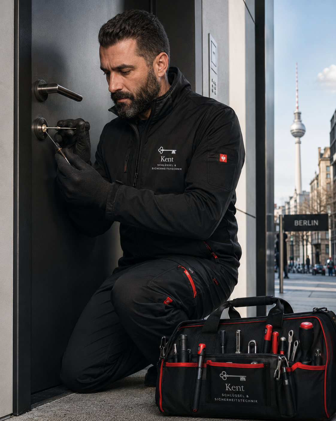 Kent Monteur öffnet eine Tür in Berlin